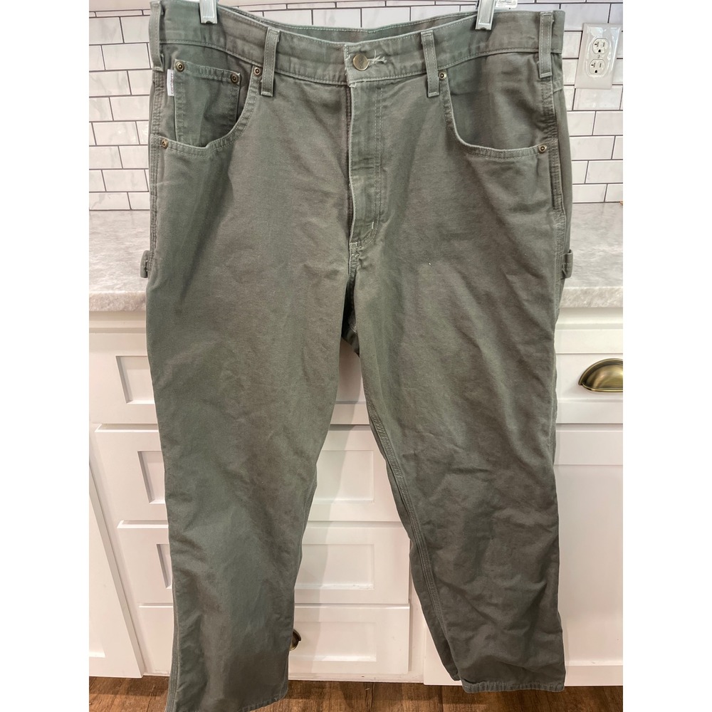 Carhartt Work Pants Mens 36x30 Green B159 DMS Loose Fit Carpenter Canvas